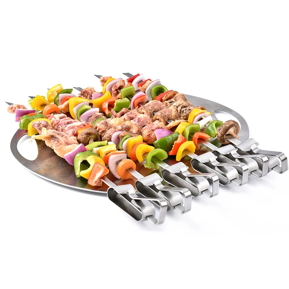 6pcs Stainless steel BBQ Skewer set Wide Barbecue Kabob Sticks w/ Food Remover Disc for Grilling Flat Metal BBQ Fork 43cm/17''
6pcs Stainless steel BBQ Skewer set Wide Barbecue Kabob Sticks w/ Food Remover Disc for Grilling Flat Metal BBQ Fork 43cm/17''