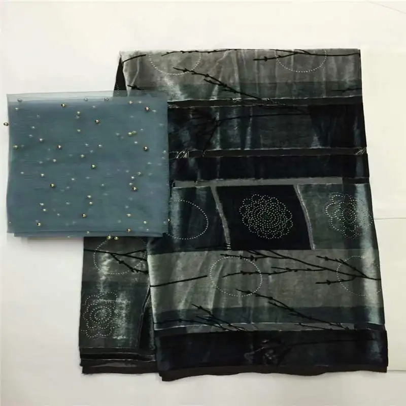 

Новое поступление, Высококачественная Модная шелковая бархатная ткань с принтом, 5 ярдов и 2 ярдов шифоновой ткани из тюля! LXF41305