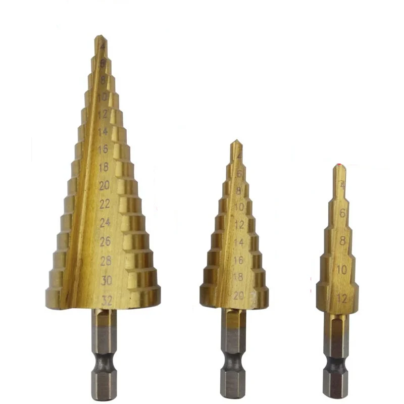 1set Hex Shank larger Titanium Coated Step Drill Bit Set High Quality Hex Shank Step Cone cordless drill tool set
1set Hex Shank larger Titanium Coated Step Drill Bit Set High Quality Hex Shank Step Cone cordless drill tool set