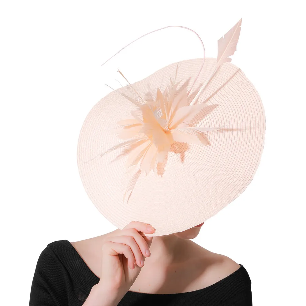 

New Champagne Feather Bridal Hats Church Fascinators Headbands Veils Hair Accessories Wedding Fedora Race Event Floral Headwear