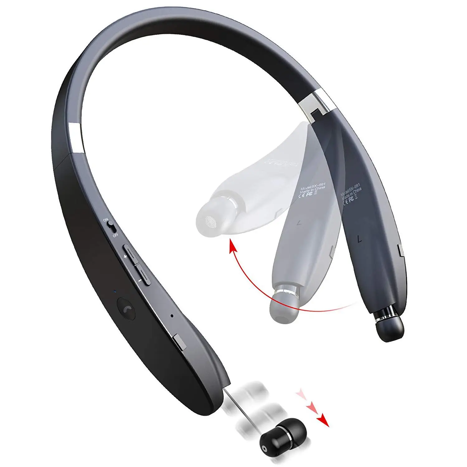 Фото Bluetooth наушники беспроводная гарнитура с шейным ремешком складные микрофоном