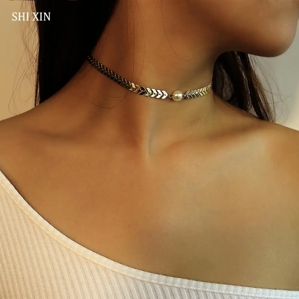 SHIXIN Boho Simple Pearl Aircraft Sequins Chain Choker Necklace for Women Korean Fashion Minimalist Jewelry Female Gifts Collier
SHIXIN Boho Simple Pearl Aircraft Sequins Chain Choker Necklace for Women Korean Fashion Minimalist Jewelry Female Gifts Collier