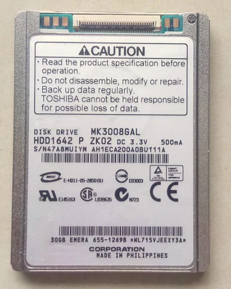 Новый микро жесткий диск MK3008GAL 1 8 дюйма интерфейс ce ZIF 30G IPOD классический видео ZUNE DV