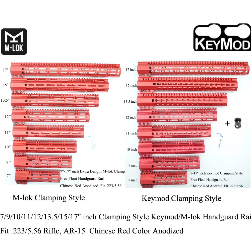 TriRock 7/9/10/11/12/13.5/15/17'' inch Clamping Style Keymod/M-lok Handguard Rail Picatinny Free Float Mount System_Red Andoized
TriRock 7/9/10/11/12/13.5/15/17'' inch Clamping Style Keymod/M-lok Handguard Rail Picatinny Free Float Mount System_Red Andoized