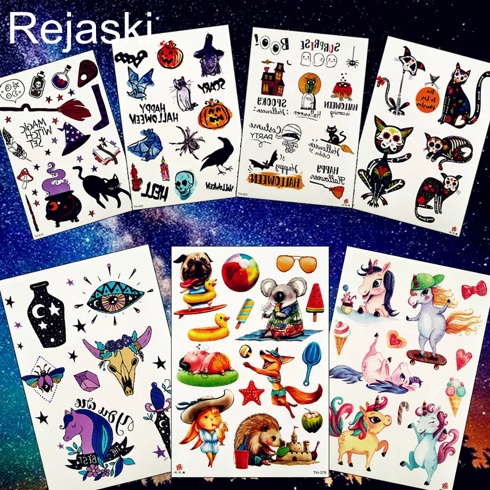 REJASKI Cartoon Small Halloween Unicorn Fox Temporary Tattoo Sticker Watercolor Cat Pumpkin Tattoos Body Art Arm Fake Tatoo Kids
REJASKI Cartoon Small Halloween Unicorn Fox Temporary Tattoo Sticker Watercolor Cat Pumpkin Tattoos Body Art Arm Fake Tatoo Kids