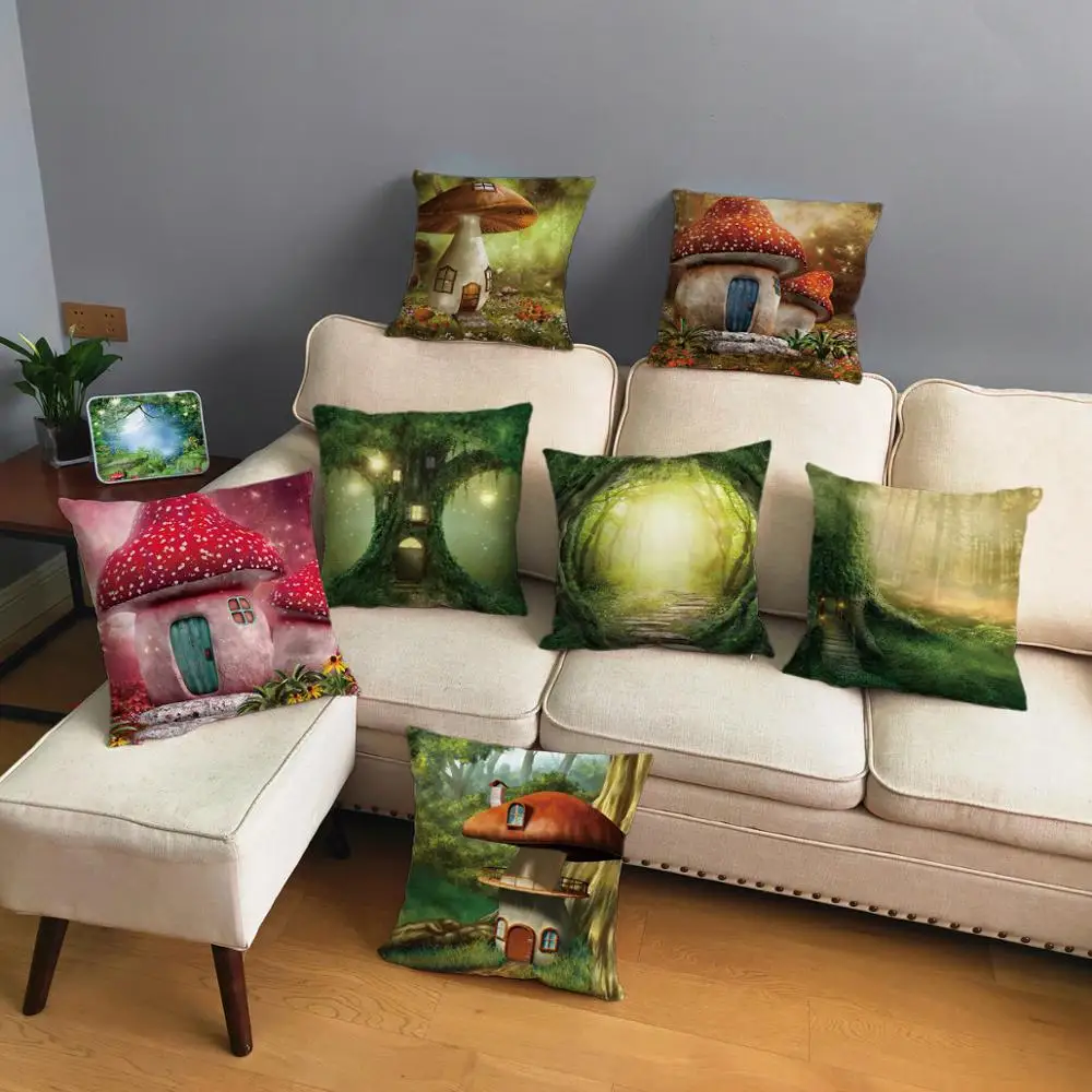 Psychedelic Forest Scenic Mushroom House Cushion Cover for Sofa Home Decor Scenic Throw Pillowcase Print Pillow Case 45*45cm
Psychedelic Forest Scenic Mushroom House Cushion Cover for Sofa Home Decor Scenic Throw Pillowcase Print Pillow Case 45*45cm