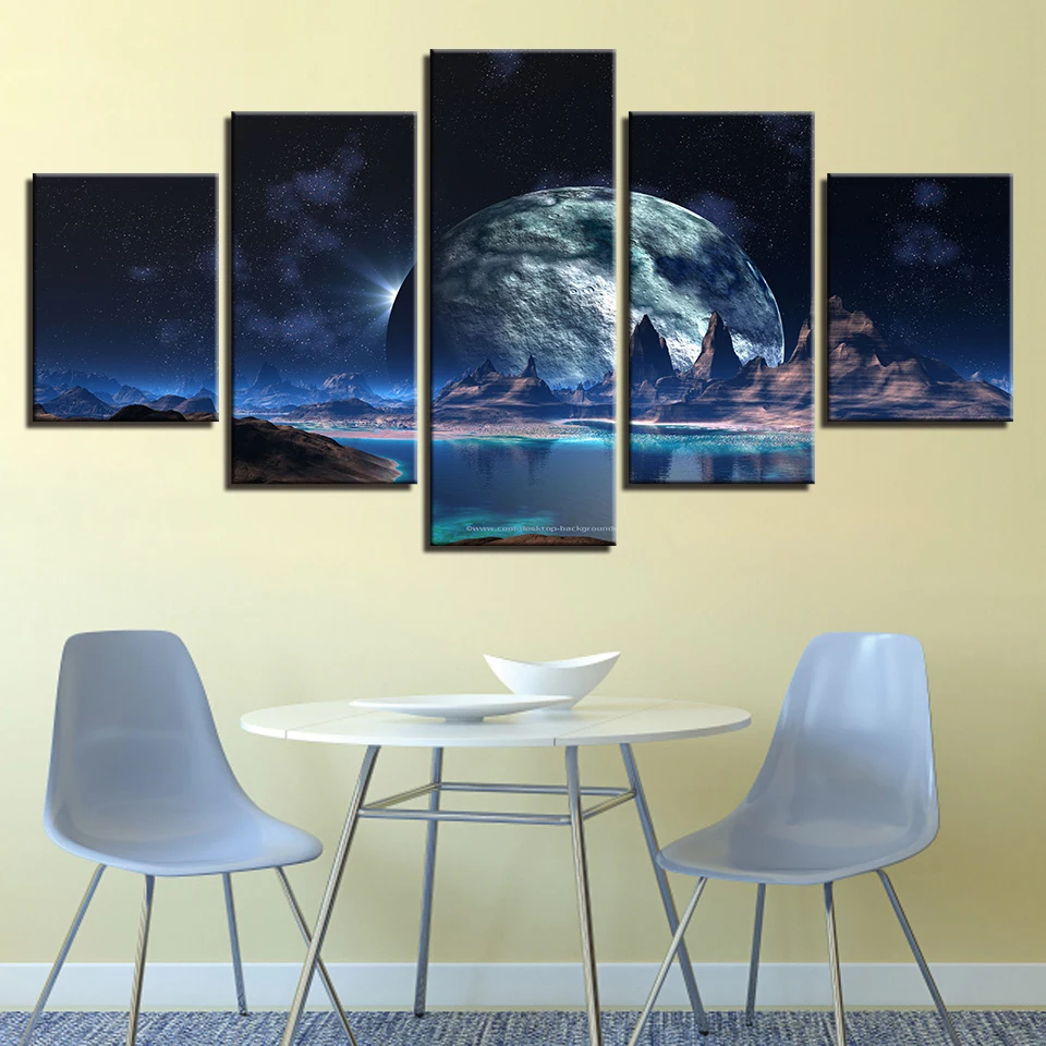 5 Pieces Lunar Starry Sky Mountain Lake Paintings HD Prints Moon Abstract Pictures Framework Canvas Posters Home Decor Wall Art
5 Pieces Lunar Starry Sky Mountain Lake Paintings HD Prints Moon Abstract Pictures Framework Canvas Posters Home Decor Wall Art