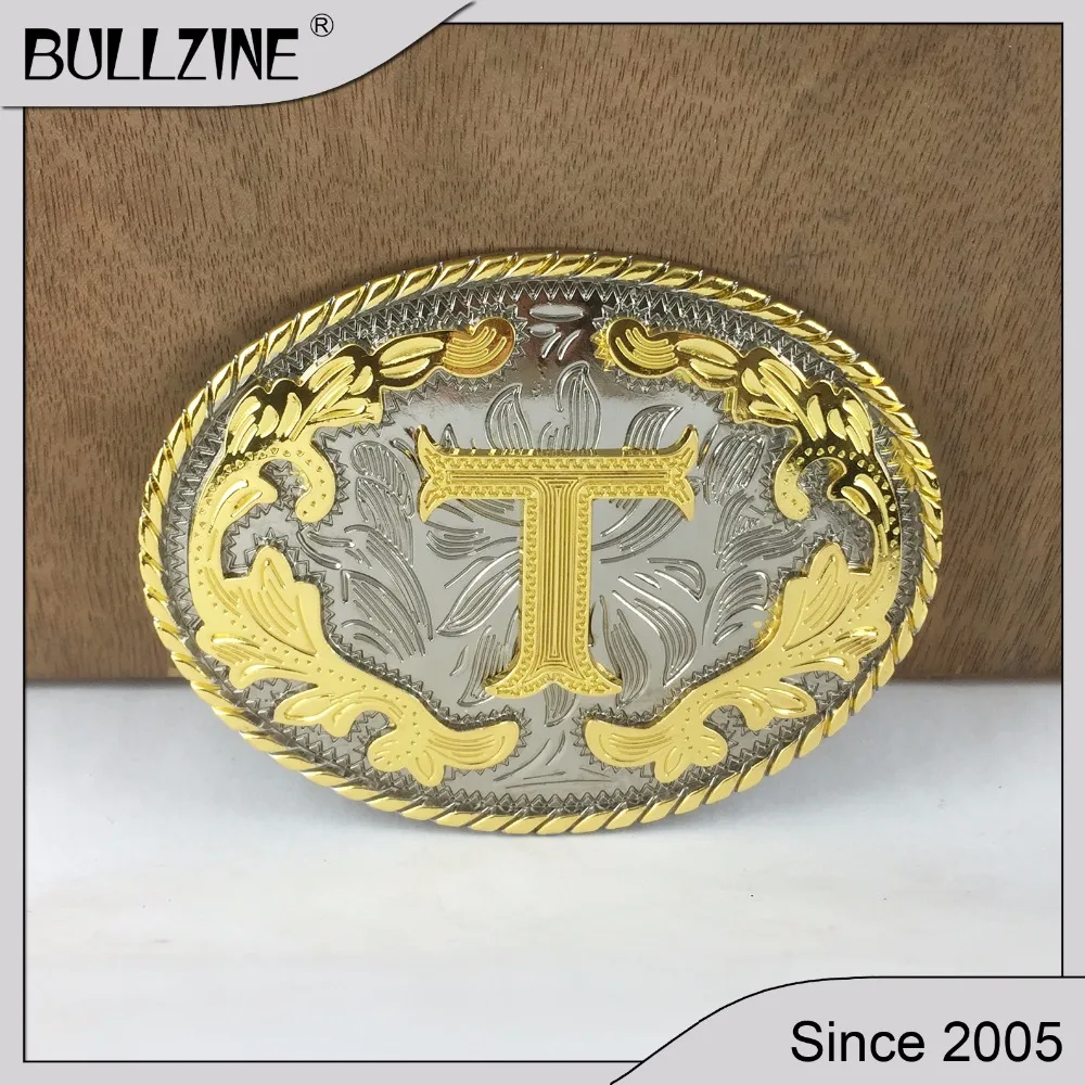 Оптовая продажа пряжка для ремня Bullzine из цинкового сплава с надписью T в западном