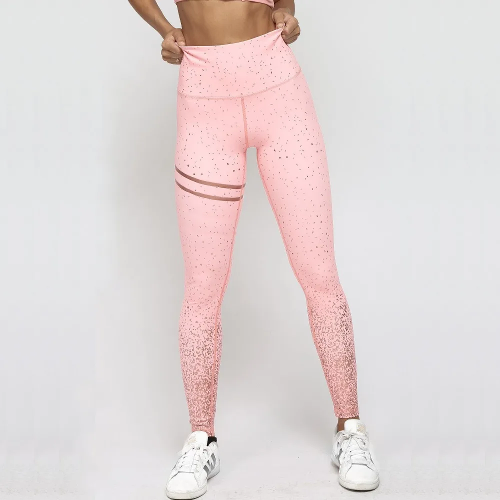 Женские розовые леггинсы с принтом спортивная одежда высокой талией для фитнеса