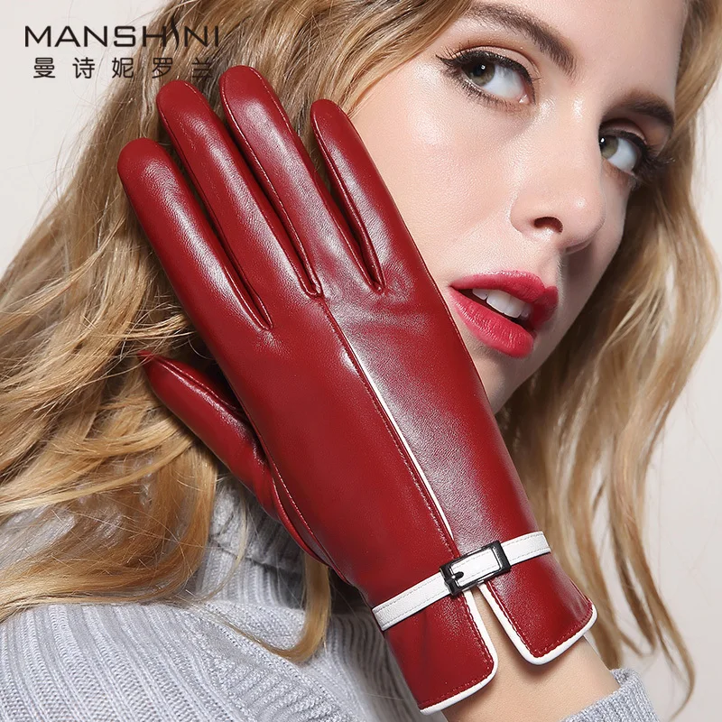 Leather glove female cashmere thickening warm sheepskin gloves autumn and winter driving touchscreen women's fashion gloves 088
Leather glove female cashmere thickening warm sheepskin gloves autumn and winter driving touchscreen women's fashion gloves 088