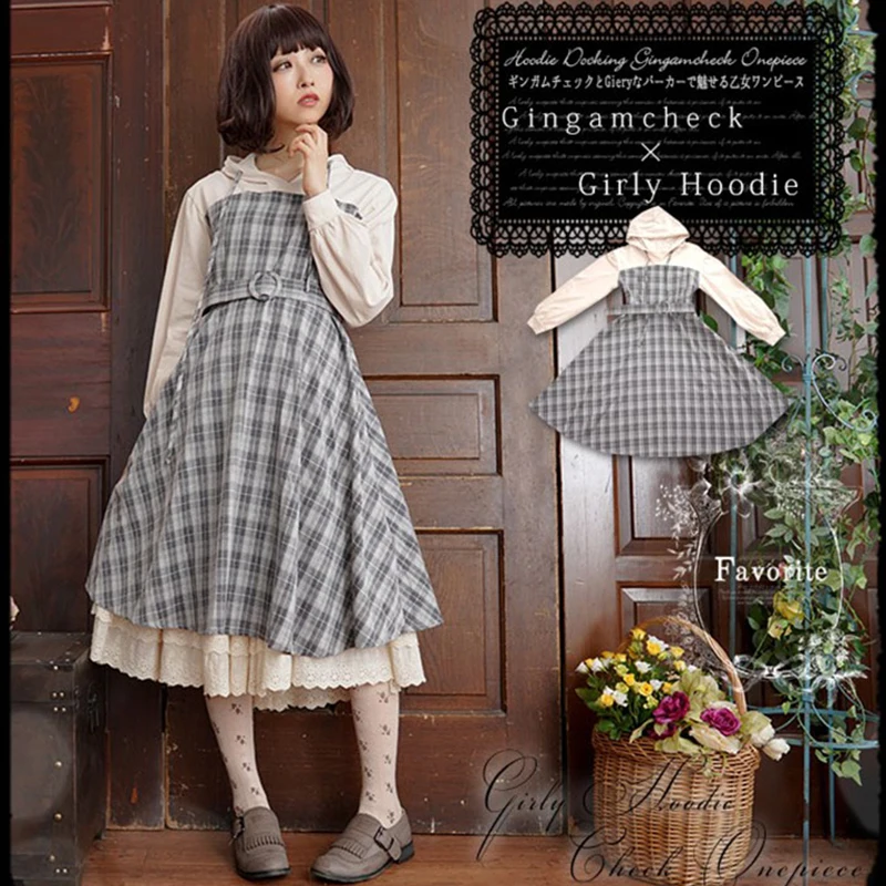 Mori Girl Sweet Plaid Hooded Dress Women Japanese Lolita Clothing Long Sleeve Dresses Sashes Gingamcheck Ladies Vestidos T605
Mori Girl Sweet Plaid Hooded Dress Women Japanese Lolita Clothing Long Sleeve Dresses Sashes Gingamcheck Ladies Vestidos T605