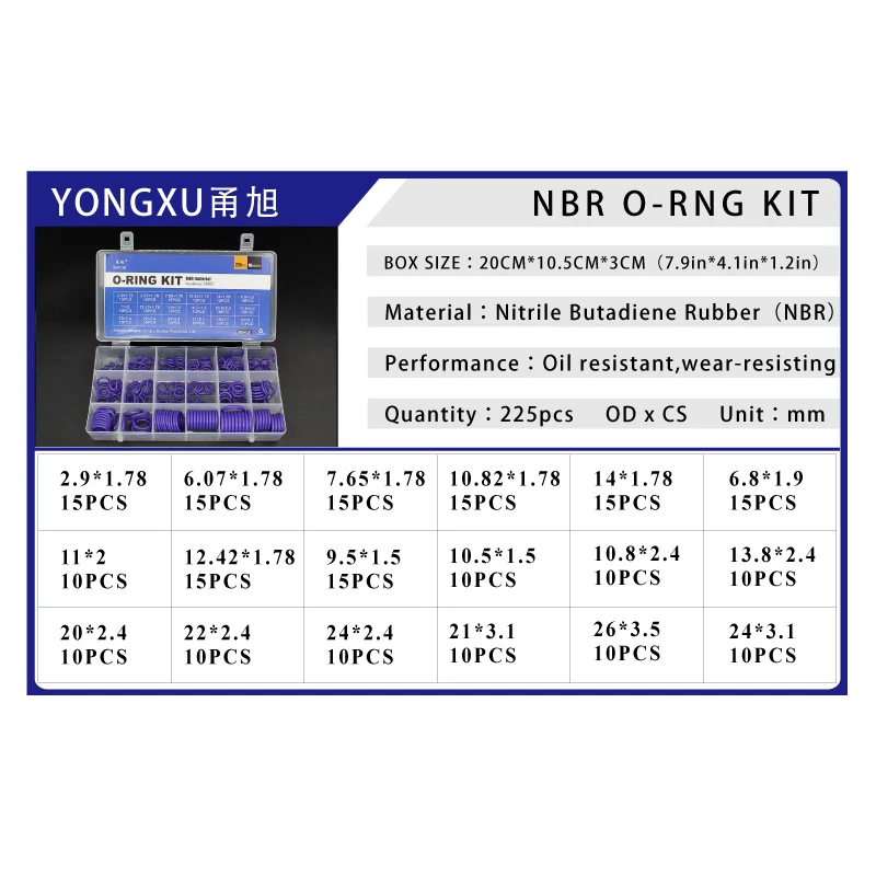 225Pcs 18Sizes O Rings Rubber O Ring Seal Purple NBR Oring Nitrile Washer Sealing O-Rings Assortment Kit O-Ring Set Gasket Box
225Pcs 18Sizes O Rings Rubber O Ring Seal Purple NBR Oring Nitrile Washer Sealing O-Rings Assortment Kit O-Ring Set Gasket Box