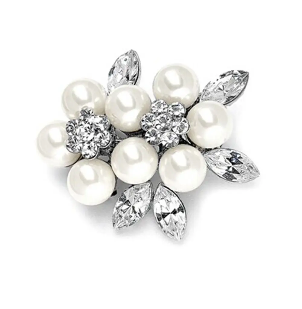 Винтажный стиль родия серебро слоновая кость жемчуг кластер и Маркиза Кристалл