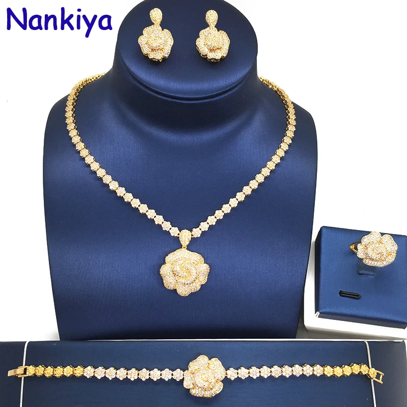 Nankiya Luxury Rose Flower Women Wedding 4pcs Dubai Jewelry Set Paved AAA Zirconia Romatic Bridal Set Jewellery Lady Dress NC164
Nankiya Luxury Rose Flower Women Wedding 4pcs Dubai Jewelry Set Paved AAA Zirconia Romatic Bridal Set Jewellery Lady Dress NC164