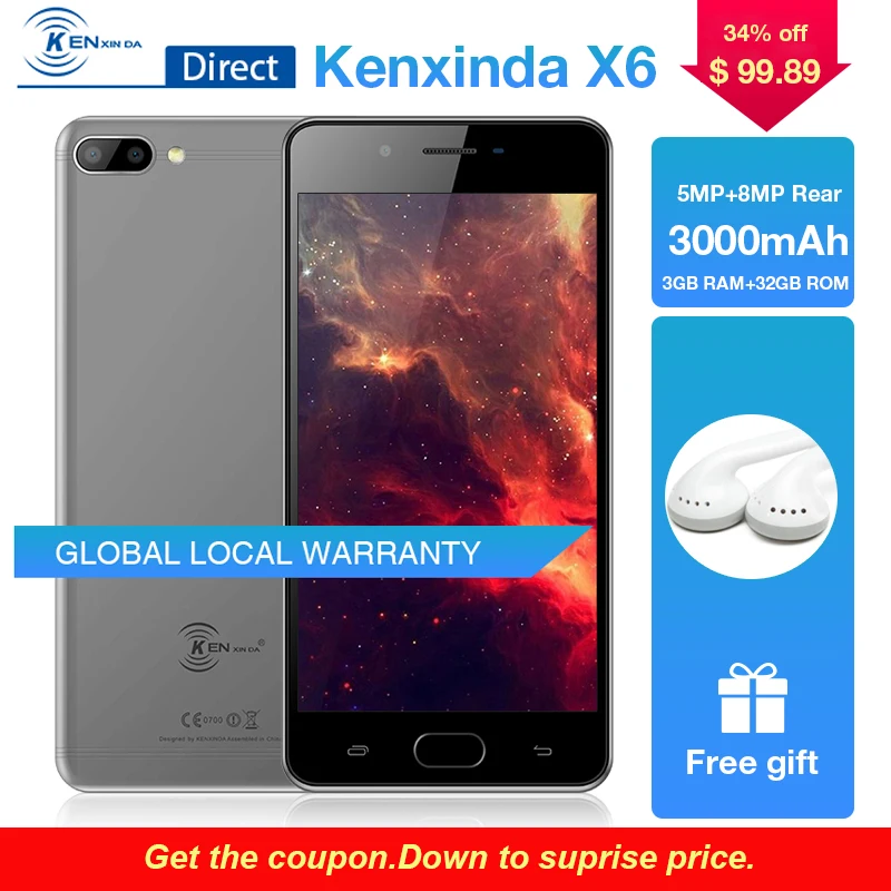 Быстрая сделка Kenxinda X6 5 0 "Andriod7.0 3 + 32G Оперативная память/Встроенная память 1 ГГц 13