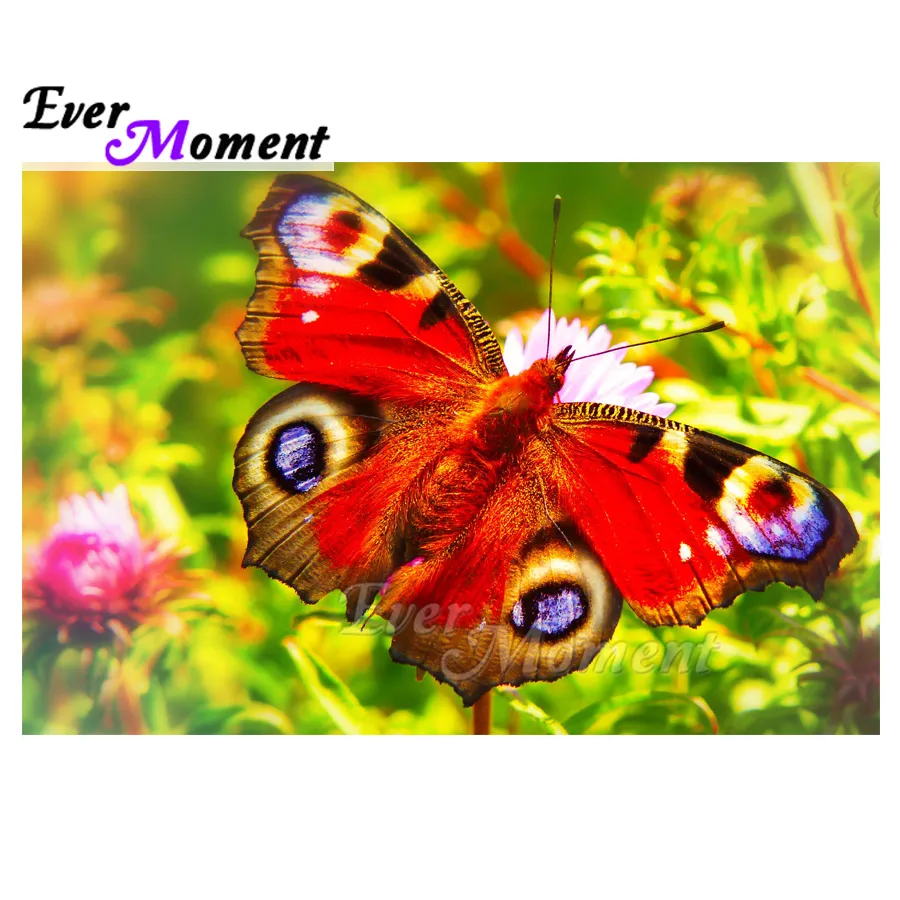Картина с бриллиантами Ever Moment красная бабочка цветок 5D сделай сам мозаика стразы