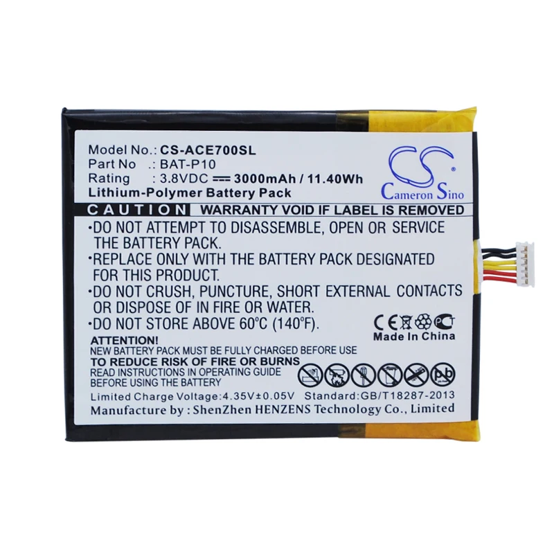 Cameron Sino 3000mah battery for ACER E39 Liquid E700 Liquid E700 Triple BAT-P10 PGF506173HT batteries
Cameron Sino 3000mah battery for ACER E39 Liquid E700 Liquid E700 Triple BAT-P10 PGF506173HT batteries