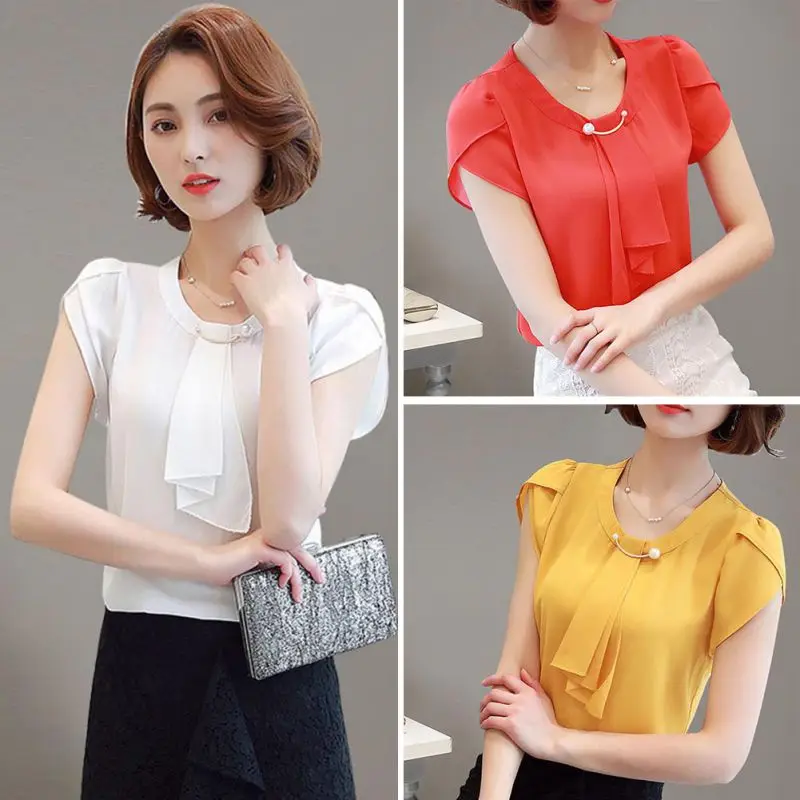 O Neck Solid White Yellow Red Chiffon Blouse Shirt Short Sleeve Office OL Blusas Chemise Femme
O Neck Solid White Yellow Red Chiffon Blouse Shirt Short Sleeve Office OL Blusas Chemise Femme