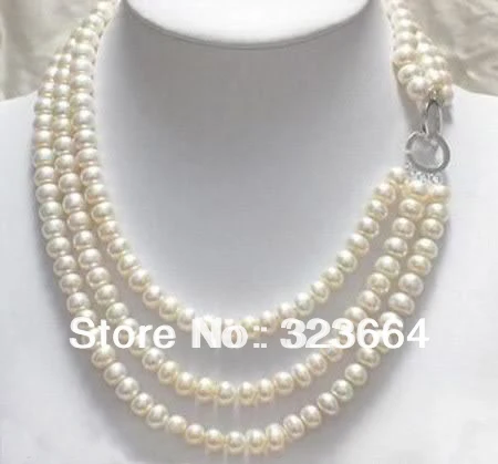 3 ряда белый пресноводный жемчуг ожерелье|freshwater pearl necklace|pearl necklacenecklace necklace |