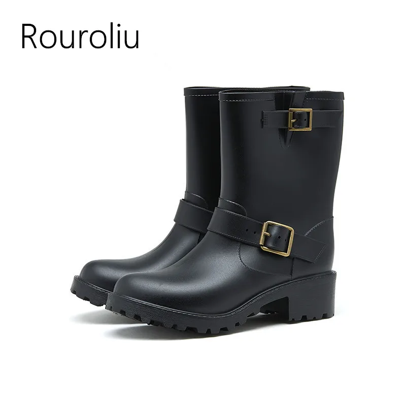 Rouroliu Women Hot British Style Buckle Rain Boots Non-Slip Waterproof Water Shoes Woman Mid-calf Wellies RB32
Rouroliu Women Hot British Style Buckle Rain Boots Non-Slip Waterproof Water Shoes Woman Mid-calf Wellies RB32