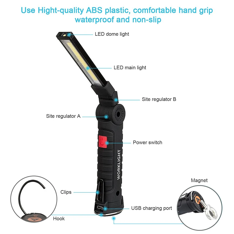 Portable Rechargeable 5 Mode flexible COB Work Lights Ultra Bright LED Flashlight Torch Inspection Lamp for Car Repair Camping | Лампы и