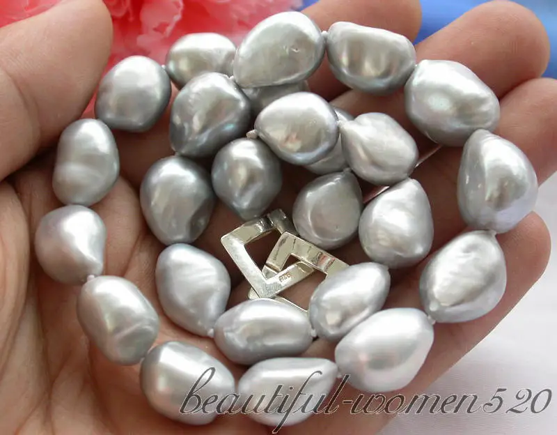 Z4427 17" 17mm gray baroque freshwater pearl necklace