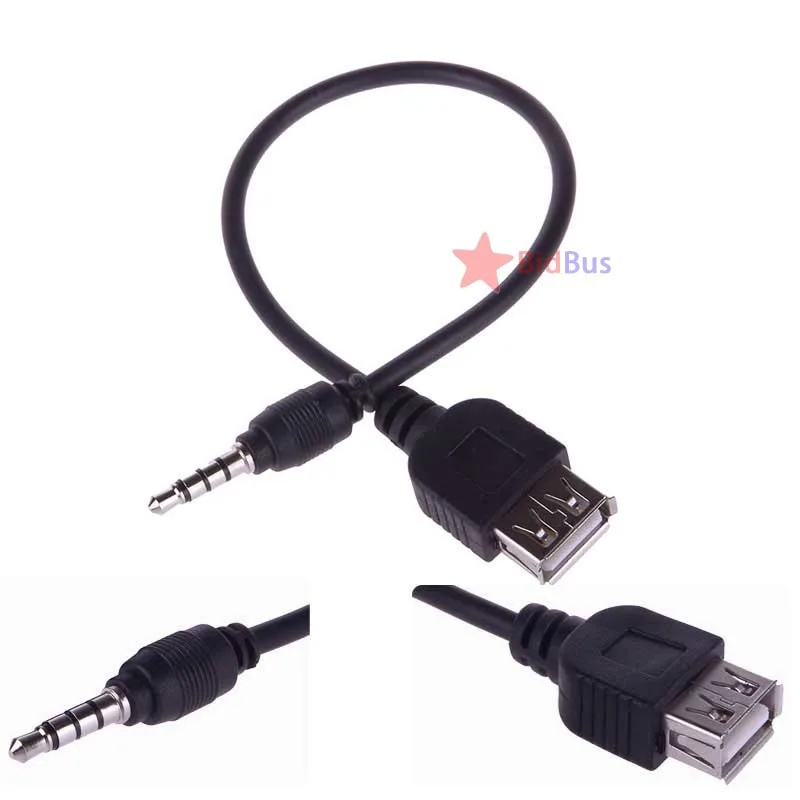Bidbus Fast Black 3.5mm Male AUX Audio Plug Jack To USB Female Converter Cable Cord Car MP3|mp3 fix|mp3 turntableplug wii |
