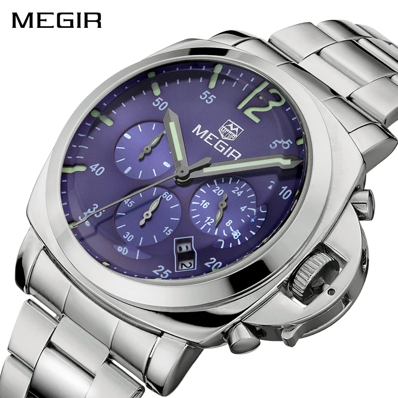 MEGIR Men's Sports Wristwatches Fashion Quartz Watch Men Luxury Brand Stainless Steel Waterproof Watches Clock Relogio Masculino |