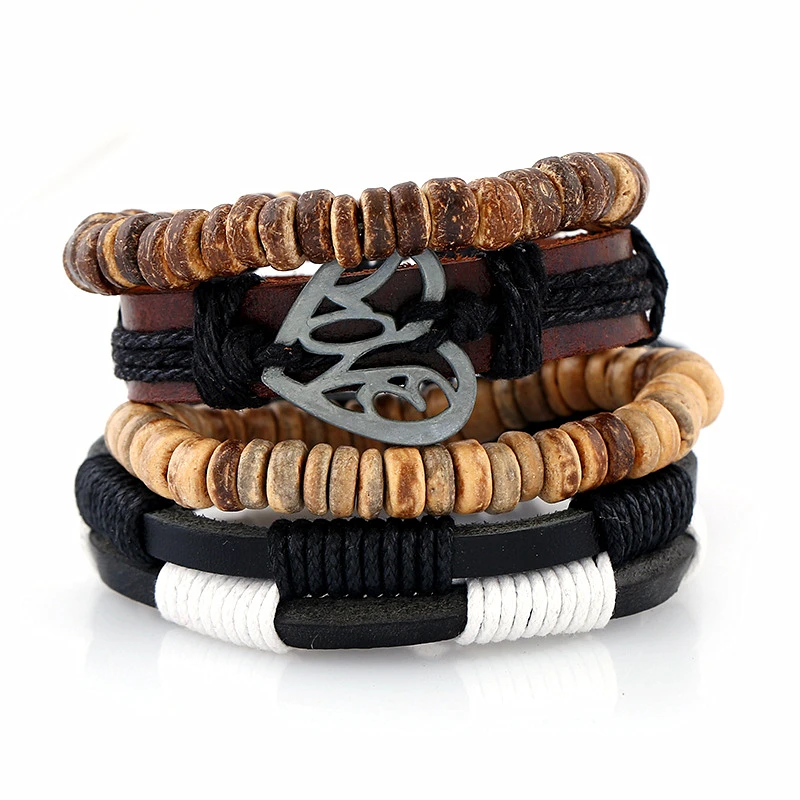 DIY 4 Pcs/set Ethnic Vintage Punk Wood Beads Alloy Heart Charm Men Leather Bracelets For Women Homme Femme Jewelry Accessories
DIY 4 Pcs/set Ethnic Vintage Punk Wood Beads Alloy Heart Charm Men Leather Bracelets For Women Homme Femme Jewelry Accessories