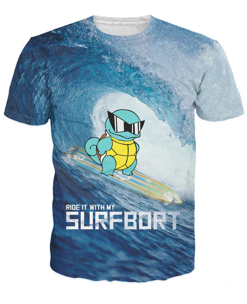Ездить на нем с моим Сквиртл футболка символов Pokemon surfbort пикантные Для женщин