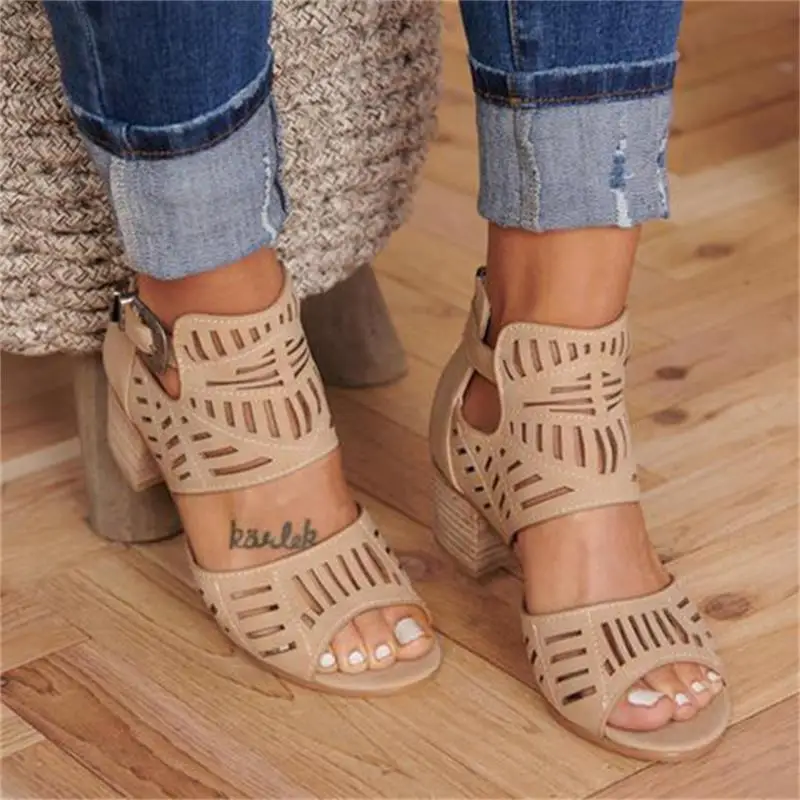 Women Sandals Summer Square Heel Rome Style Solid Elegant Female High Heels Peep Toe Hollow Out Buckle Women Shoes High Heels
Women Sandals Summer Square Heel Rome Style Solid Elegant Female High Heels Peep Toe Hollow Out Buckle Women Shoes High Heels