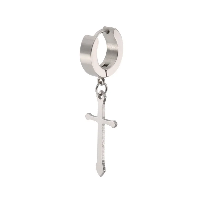 12pcs/lot Surgical Stainless Steel with dangle Cross hoop Earring Backing Punk Crosses Men womens Earrings body piercing Jewelry | Украшения