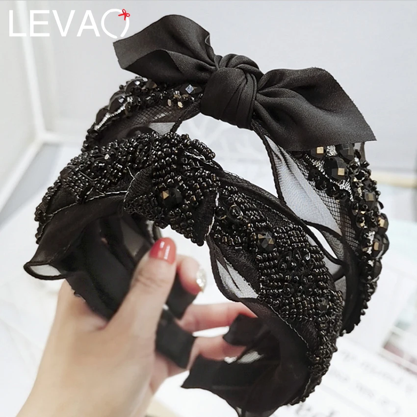 LEVAO Retro Black Bow Bead Hairbands for Women Rhinestone Crystal Beads Headbands Mesh Fabric Knotted Wide Hairband Hair Hoop
LEVAO Retro Black Bow Bead Hairbands for Women Rhinestone Crystal Beads Headbands Mesh Fabric Knotted Wide Hairband Hair Hoop