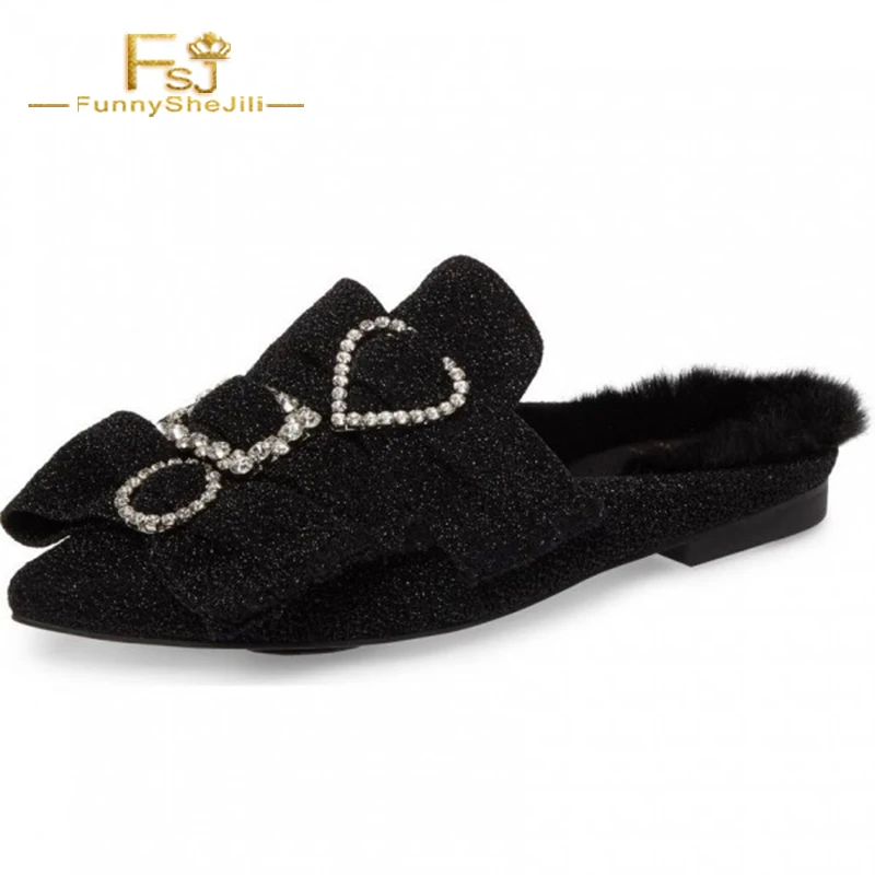 FSJ Warm Black Fur Rhinestone Women Loafers 2022 Spring Autumn Pointed Toe Slip on Flock Outside Comfy Dress Lady Mules
FSJ Warm Black Fur Rhinestone Women Loafers 2022 Spring Autumn Pointed Toe Slip on Flock Outside Comfy Dress Lady Mules