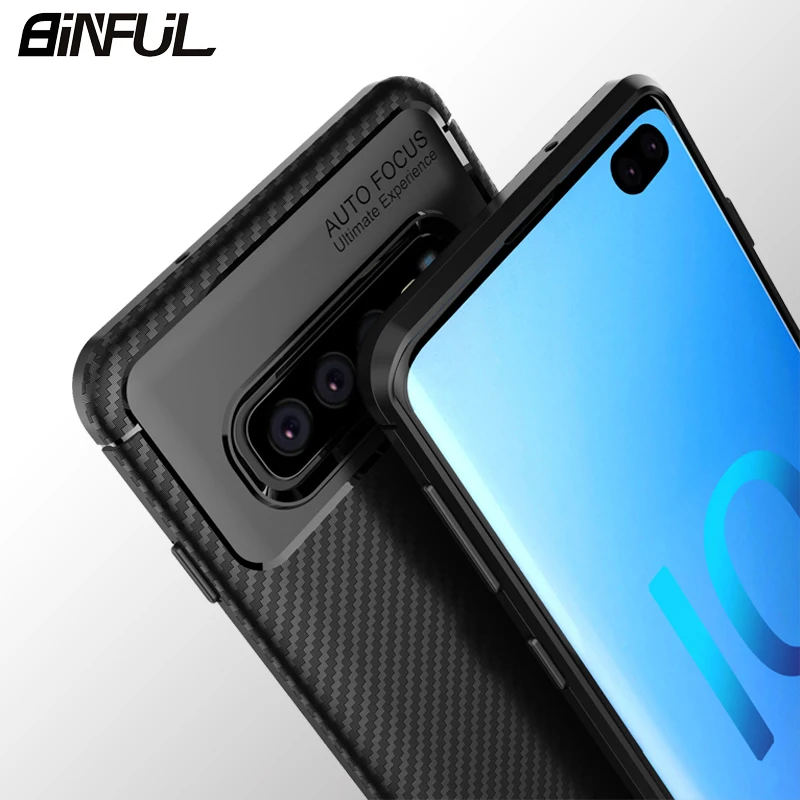 Чехол для Samsung Galaxy S10 Plus чехол из углеродного волокна Мягкая силиконовая задняя
