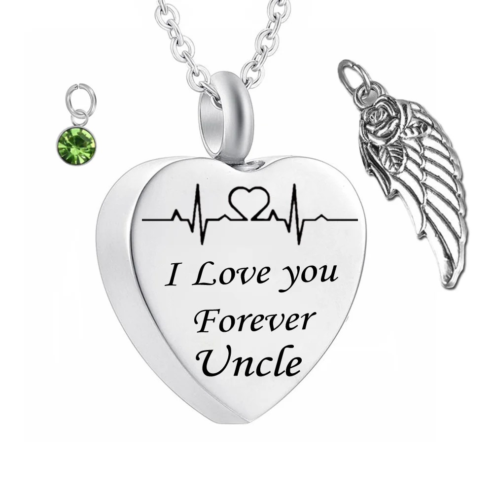 I love you forever uncle Birthstone Ashes heart Pendant Memorial Urn Necklace Angel Wing Stainless Steel Waterproof Jewelry
I love you forever uncle Birthstone Ashes heart Pendant Memorial Urn Necklace Angel Wing Stainless Steel Waterproof Jewelry