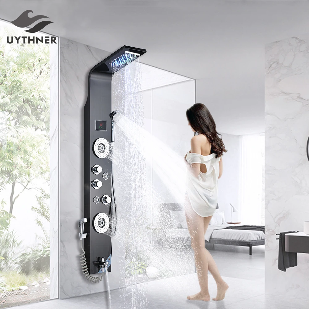Newly Luxury Black/Brushed Bathroom Shower Faucet LED Shower Panel Column Bathtub Mixer Tap With Hand Shower Temperature Screen
Newly Luxury Black/Brushed Bathroom Shower Faucet LED Shower Panel Column Bathtub Mixer Tap With Hand Shower Temperature Screen