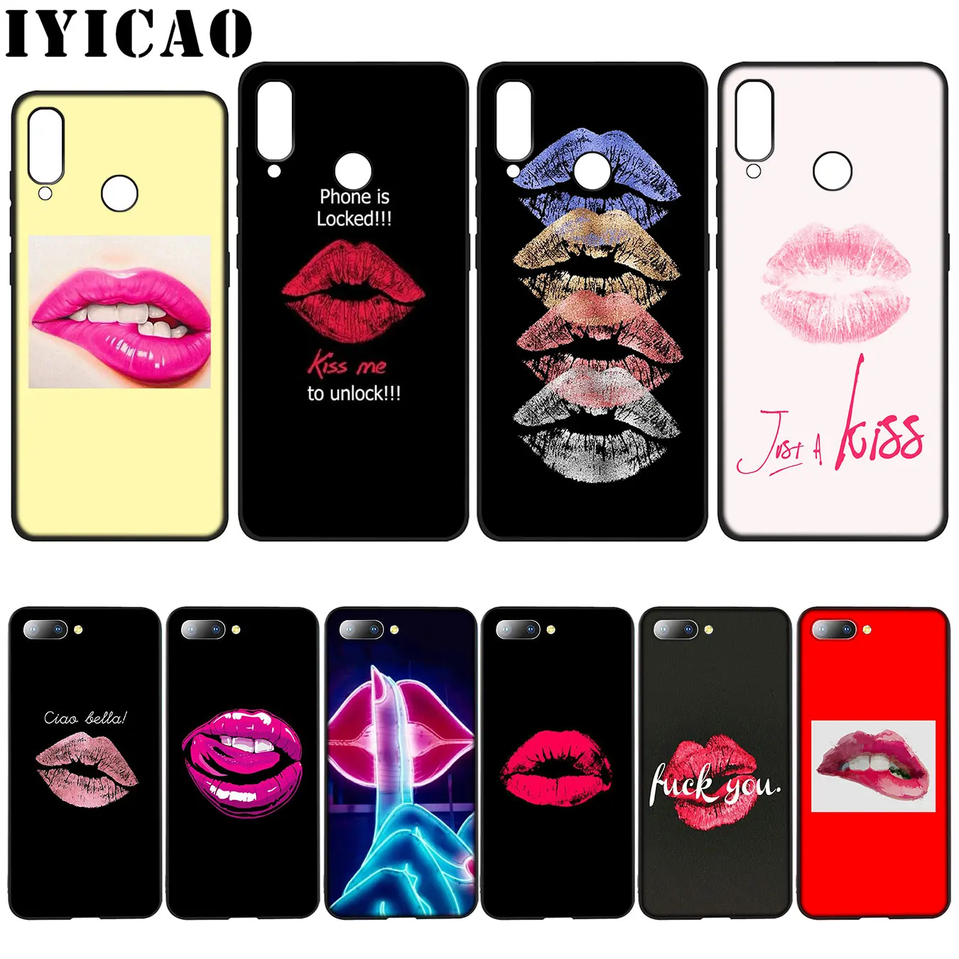 Яркий популярный мягкий чехол IYICAO Kiss с губами для Huawei Y7 Y6 Prime Y9 2018 Honor 8C 8X 8 9 10 Lite 6A 7C
