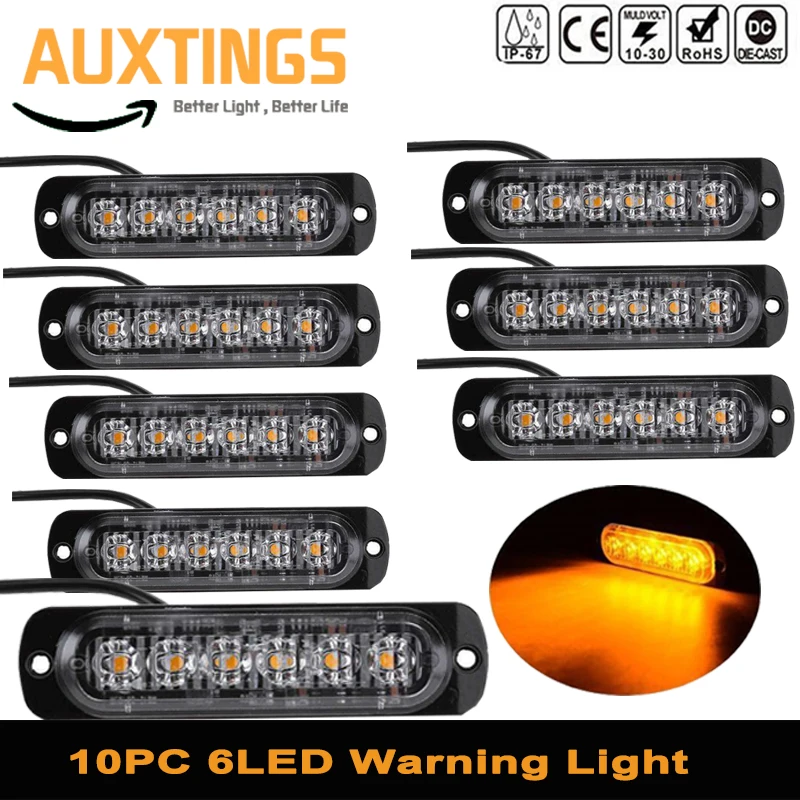 

6-LED Car Emergency Warning LED Amber Strobe Flash Light Hazard Flashing Lamp Driving Day Light Bar Police Firefighter 12V 24V