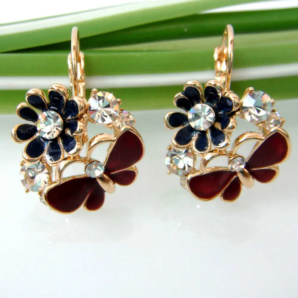 Серьги бабочки Navachi SMT1608 с красной эмалью и кристаллами|earrings deals|earring skullearrings cluster |