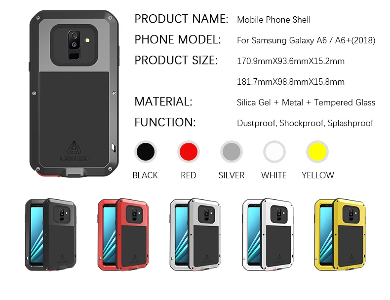 Aluminum Metal Cover For Samsung Galaxy A6 Plus Waterproof Full Body Heavy Duty Armor Case For Samsung A6 2018 Shockproof Case
Aluminum Metal Cover For Samsung Galaxy A6 Plus Waterproof Full Body Heavy Duty Armor Case For Samsung A6 2018 Shockproof Case