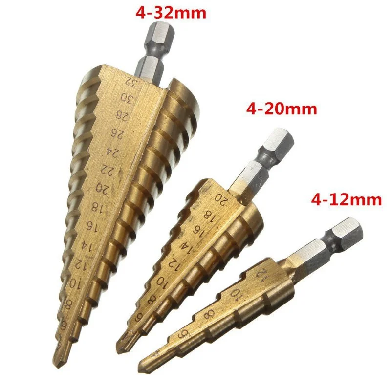 3 pcs/set HSS Steel 4241 Cone Titanium Coated Drill Bits Tool Set Metric Spiral Flute Step Hole Cutter
3 pcs/set HSS Steel 4241 Cone Titanium Coated Drill Bits Tool Set Metric Spiral Flute Step Hole Cutter