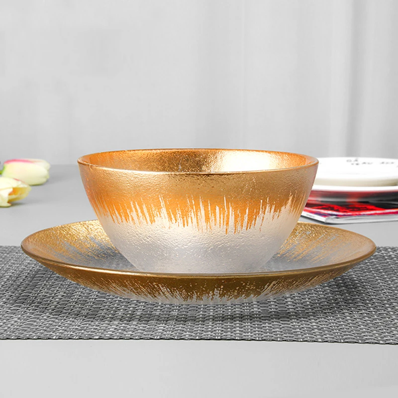 Cutlery Soup Bowl Dinner Tray Vajilla Glass Plate Electroplating Gold Big Food Tray Rice Bowl Gold Edge Serving plate Steak Tray
Cutlery Soup Bowl Dinner Tray Vajilla Glass Plate Electroplating Gold Big Food Tray Rice Bowl Gold Edge Serving plate Steak Tray