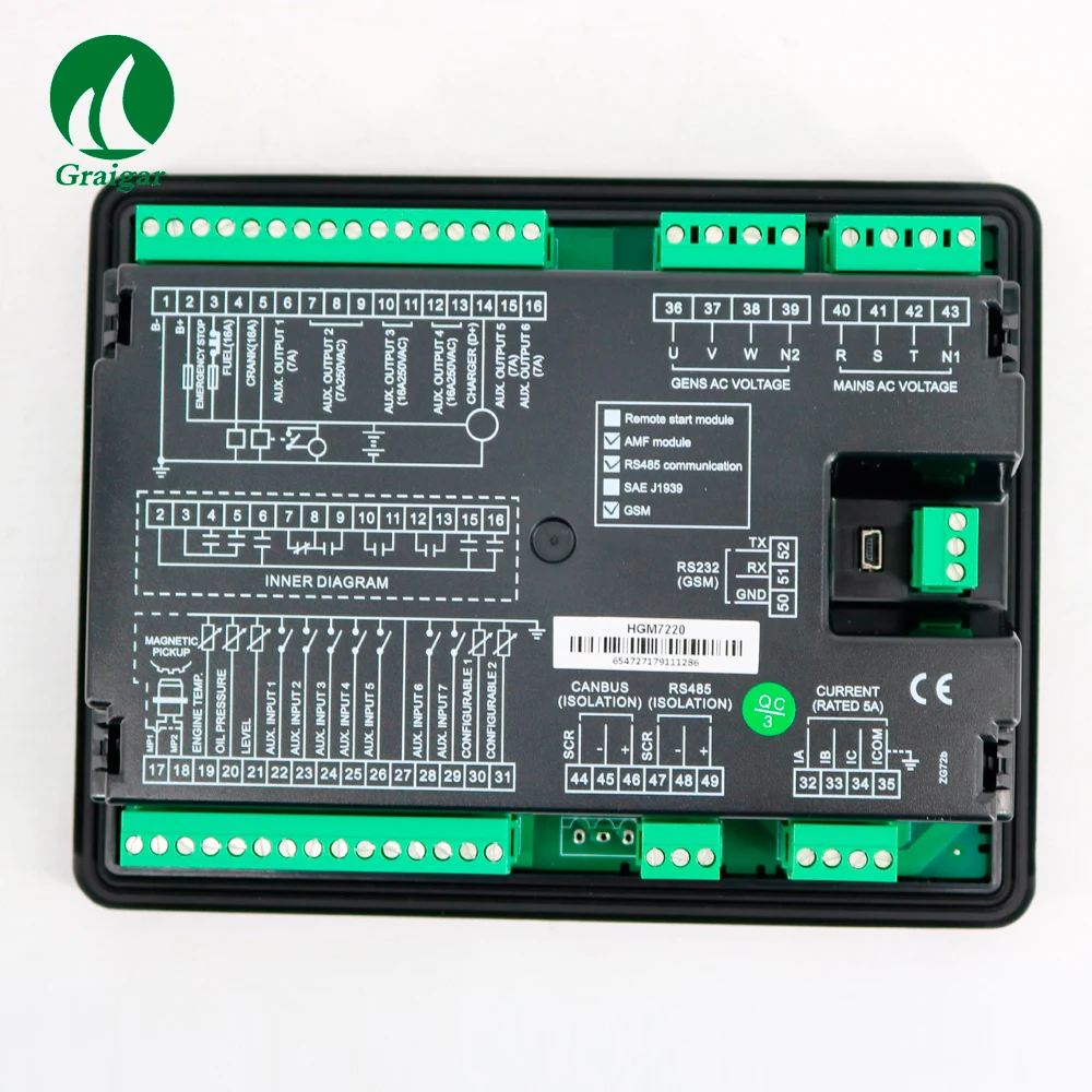 Контроллер генератора SmartGen HGM7220, контроллер генератора, панель дизельного генератора
Контроллер генератора SmartGen HGM7220, контроллер генератора, панель дизельного генератора