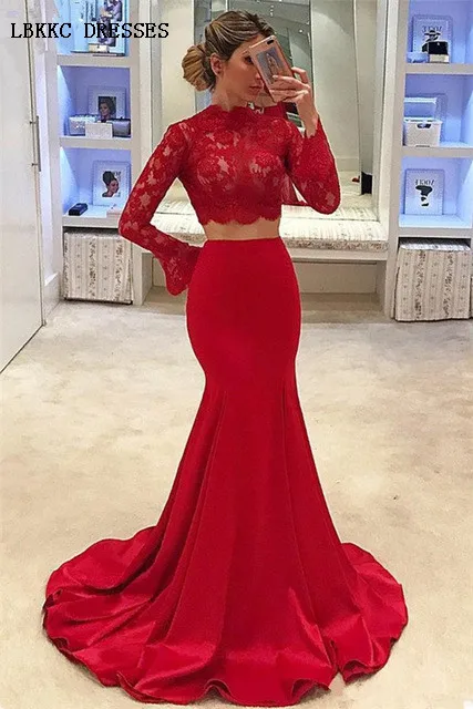 Two Pieces Mermaid Evening Dress 2019 Long Sleeve Robe De Soiree High Neck Lace Prom Party Dresses Satin Women Formal Dresses
Two Pieces Mermaid Evening Dress 2019 Long Sleeve Robe De Soiree High Neck Lace Prom Party Dresses Satin Women Formal Dresses