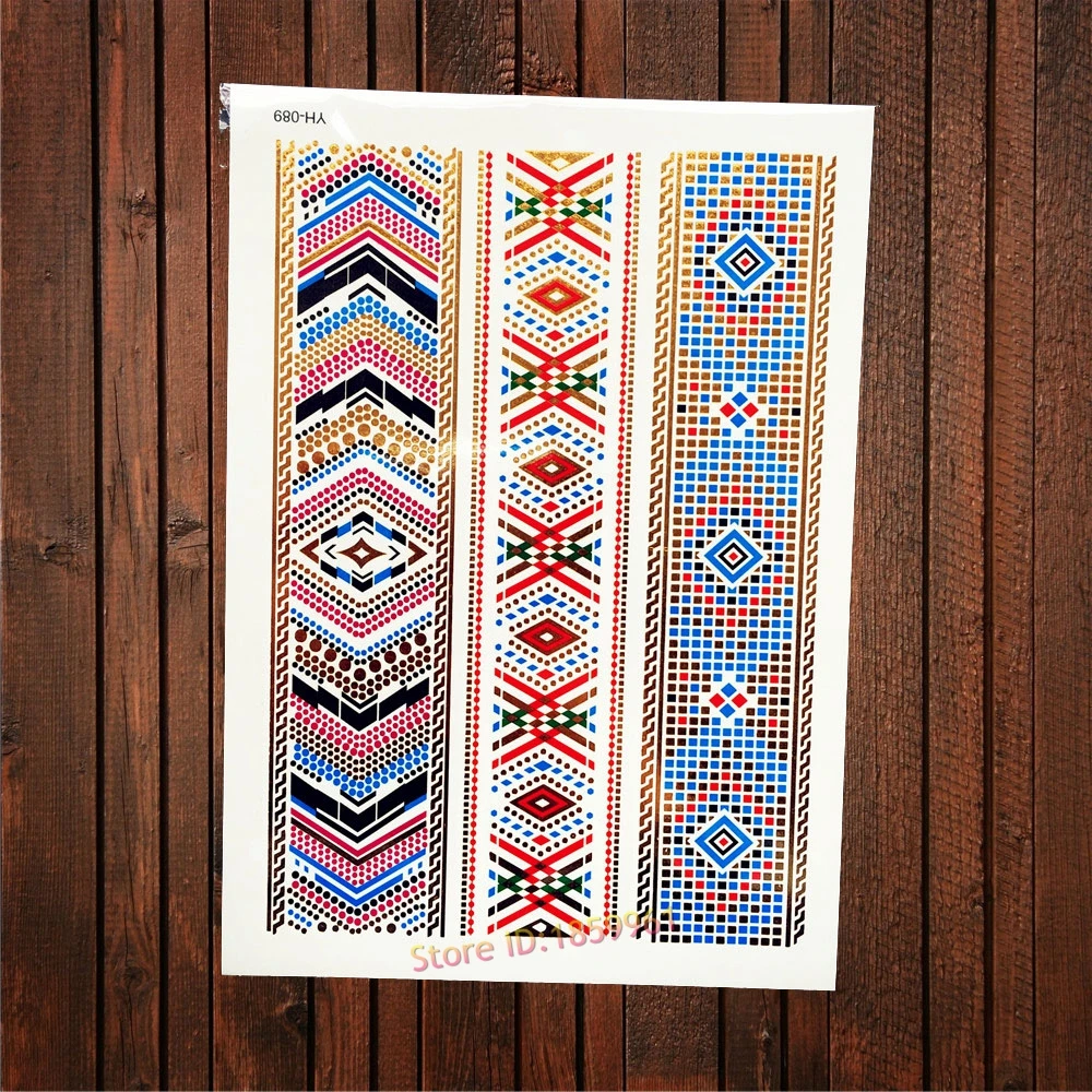 Cool Thick Bracelet Tattoo Gold Colorful Temporary Flash Tattoo Sticker Flower Ethnic Religious Strap Style Body Arm Art AYH-089
Cool Thick Bracelet Tattoo Gold Colorful Temporary Flash Tattoo Sticker Flower Ethnic Religious Strap Style Body Arm Art AYH-089
