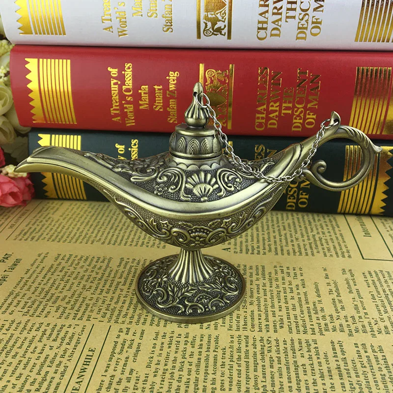 

New 12cm(4.7") Classic Rare Hollow Legend Aladdin Magic Genie Lamps Incense Burners Retro Wishing Oil Lamp Home Decor Gift