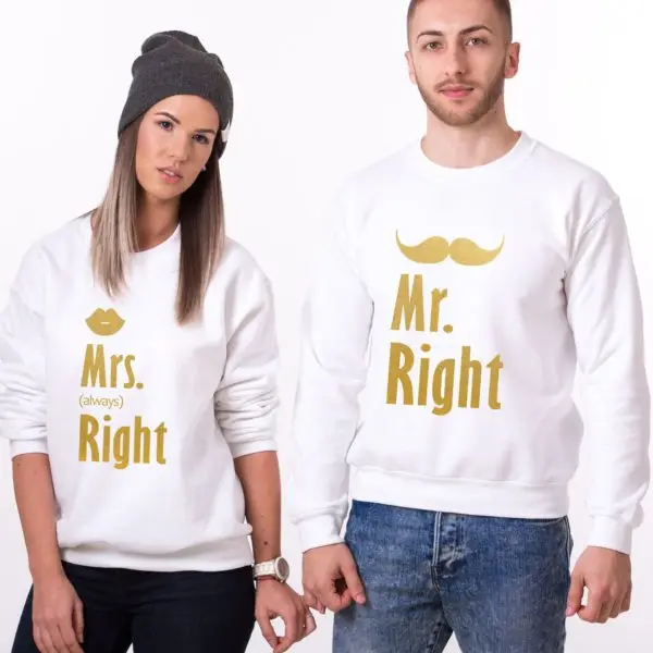 Свитшот Mr. Right Mrs. Always для пары Осенний спринтера хлопковый Забавный Повседневный