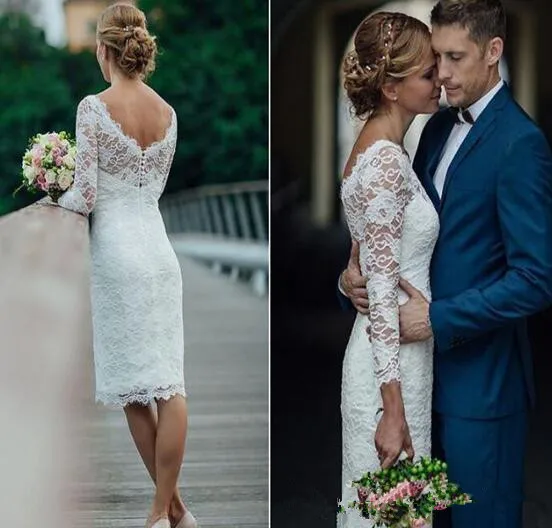 Beach Short Mermaid Wedding Dresses with Long Sleeve 2019 Jewel Neck Low Back Full lace Mini White Holiday Bridal Wedding Wear
Beach Short Mermaid Wedding Dresses with Long Sleeve 2019 Jewel Neck Low Back Full lace Mini White Holiday Bridal Wedding Wear