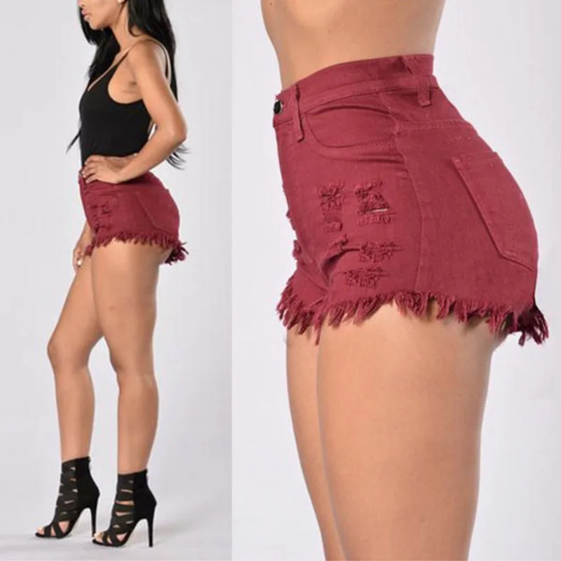 Fashion Summer Womens Tassel Ripped Elastic Short Jeans Lady Casual Shorts Pants